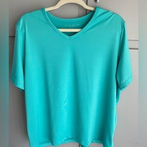 SUSAN GRAVER XL Essentials Butter Knit V Neck Short Sleeve T Shirt Green